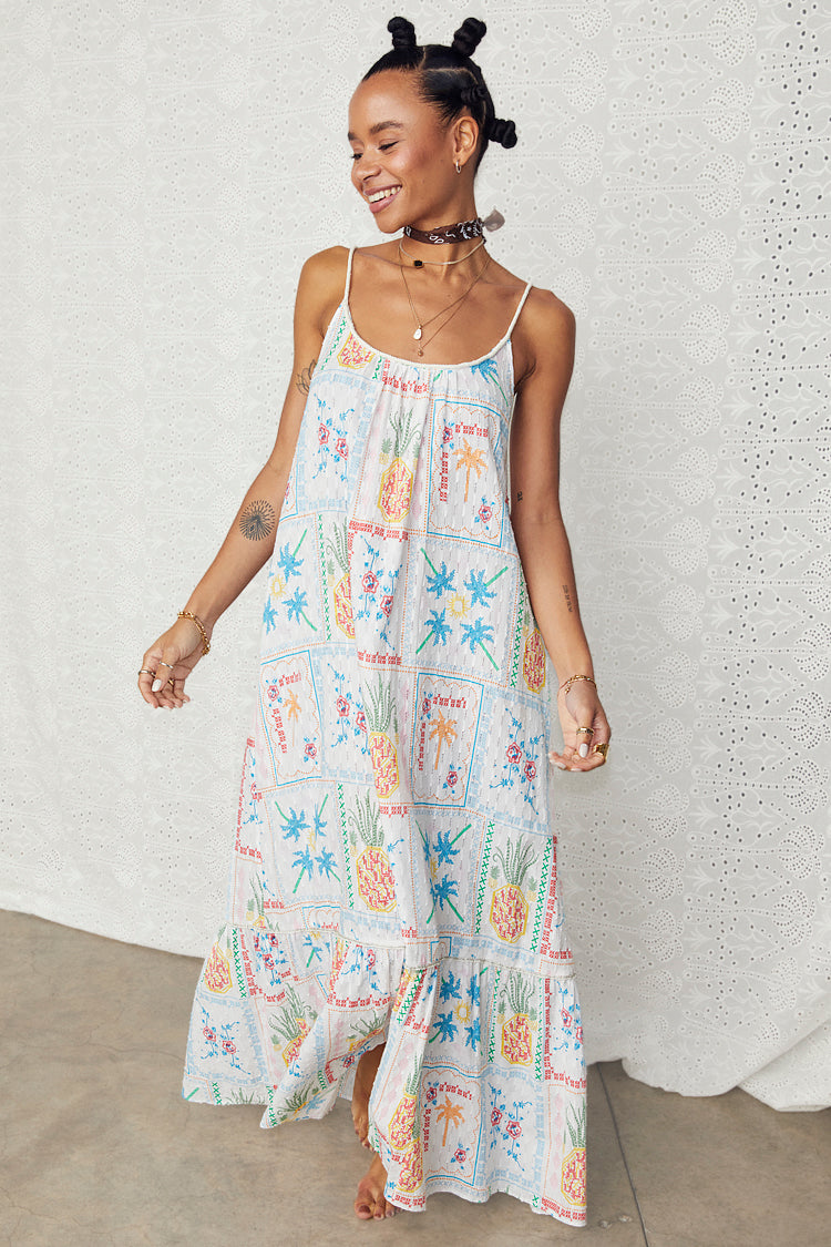 White Island Cross Stitch Maxi Dress