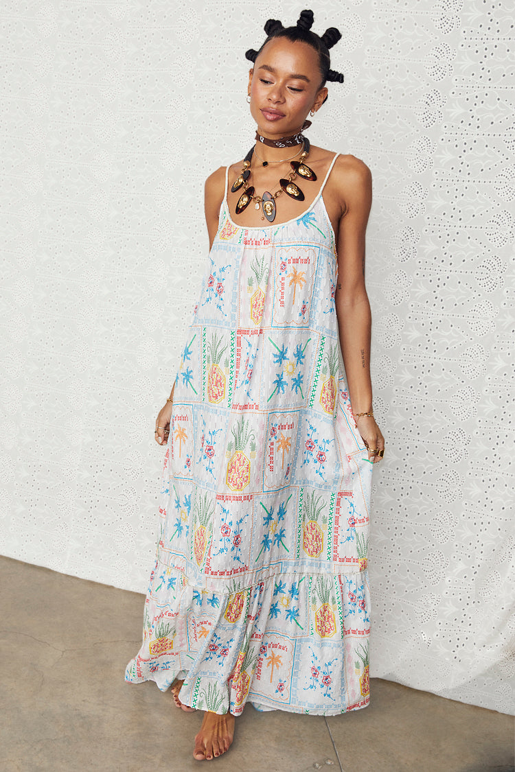 White Island Cross Stitch Maxi Dress