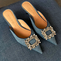 Thumbnail for Embellished Denim City Mules