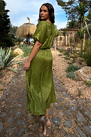 Thumbnail for caption_Model wears Green Jacquard Midi Erin Dress in UK size 14/ US 10