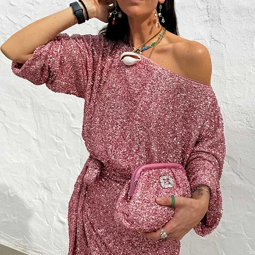 Pink Sequin Clutch Bag