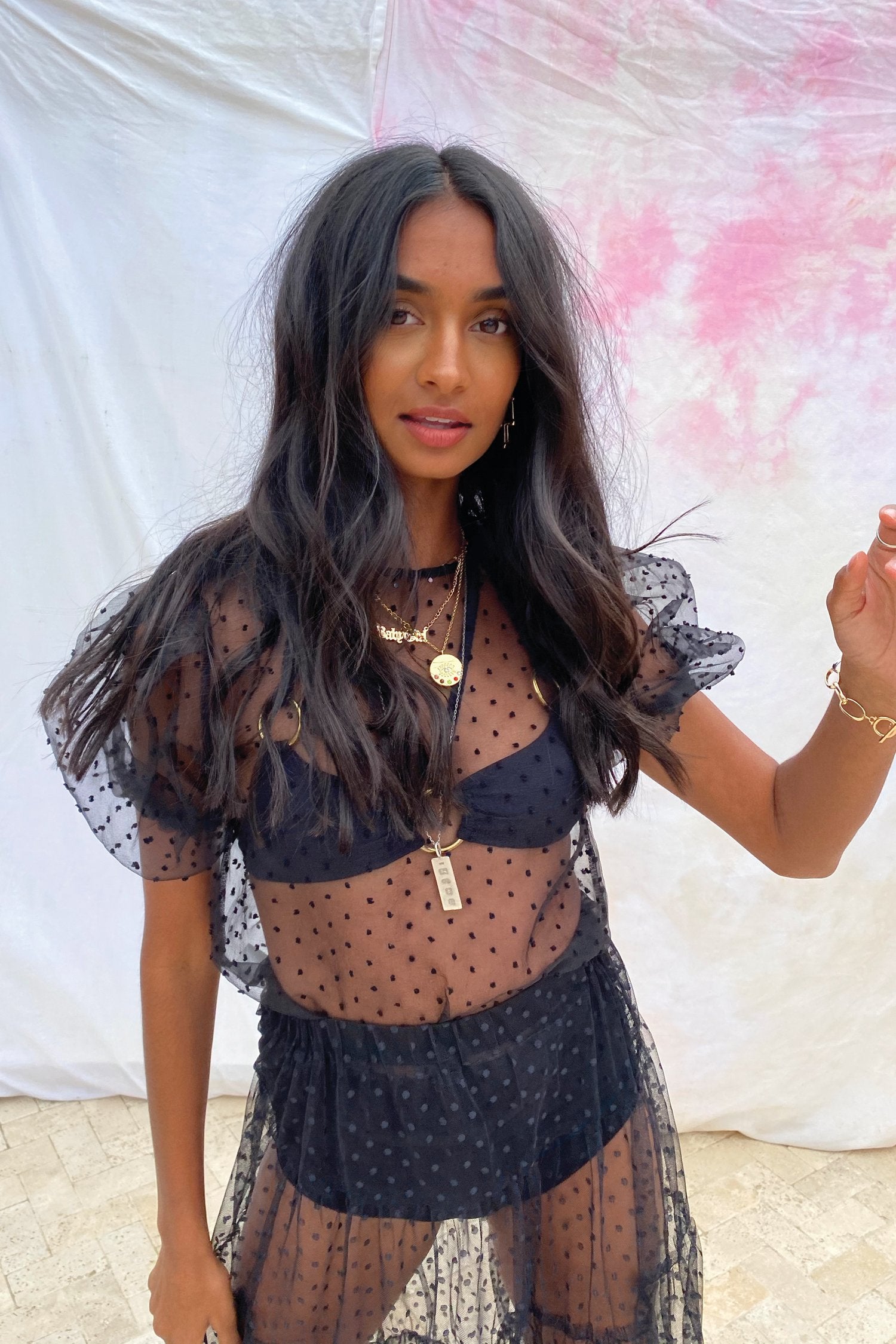 Black Spotted Sheer Top