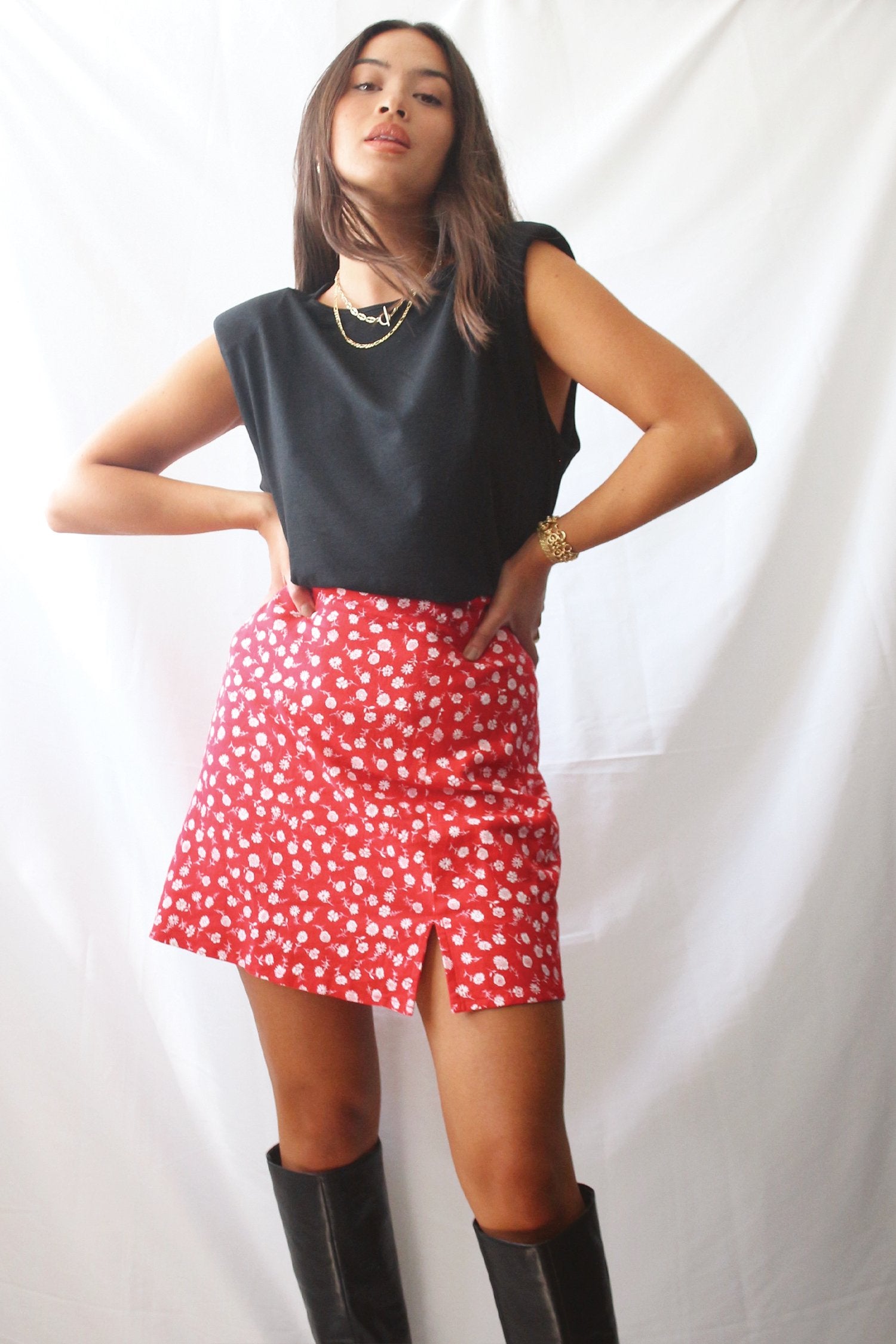 Red Daisy Mini Skirt
