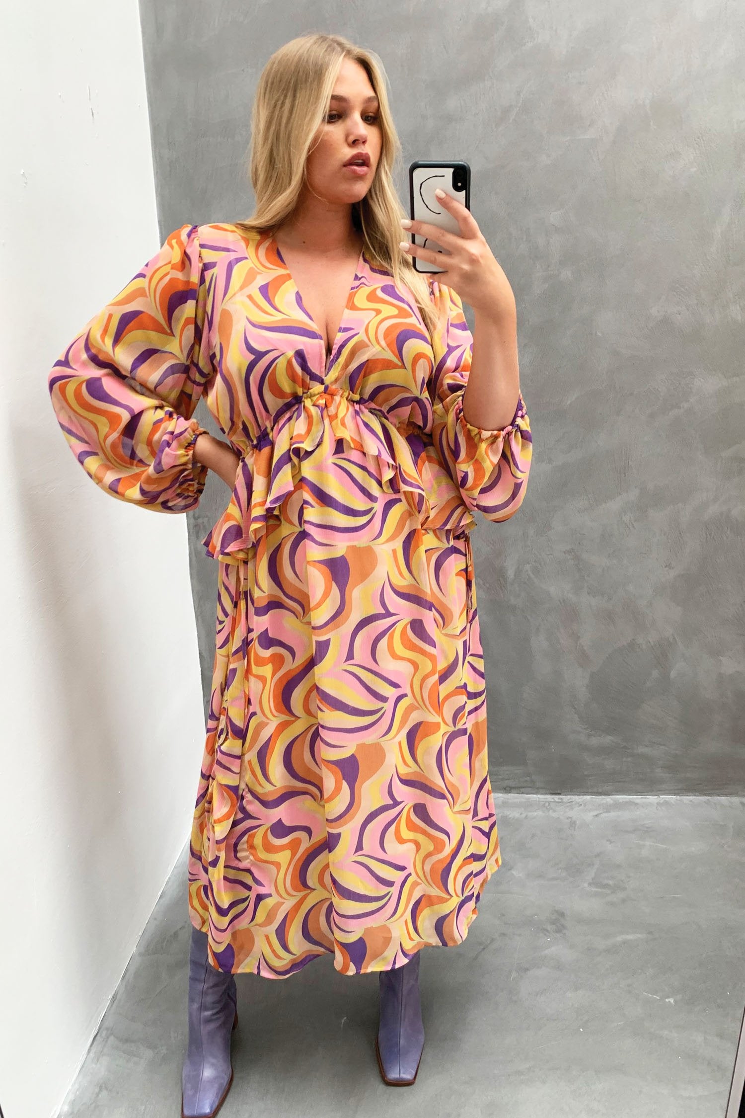 Autumnal Swirl Midi Dress - Curve - nfd-demo-dev