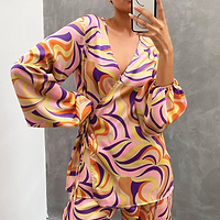 Thumbnail for Autumnal Swirl Oversized Wrap Top - nfd-demo-dev