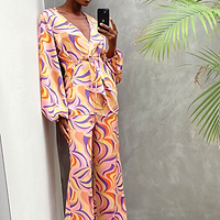 Thumbnail for Autumnal Swirl Oversized Wrap Top - nfd-demo-dev