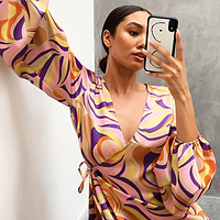 Thumbnail for Autumnal Swirl Oversized Wrap Top - nfd-demo-dev