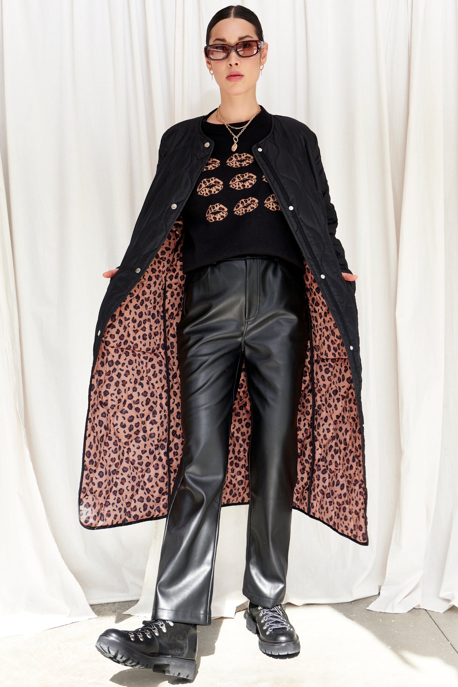 Black And Leopard Reversible Quilted Coat - nfd-demo-dev