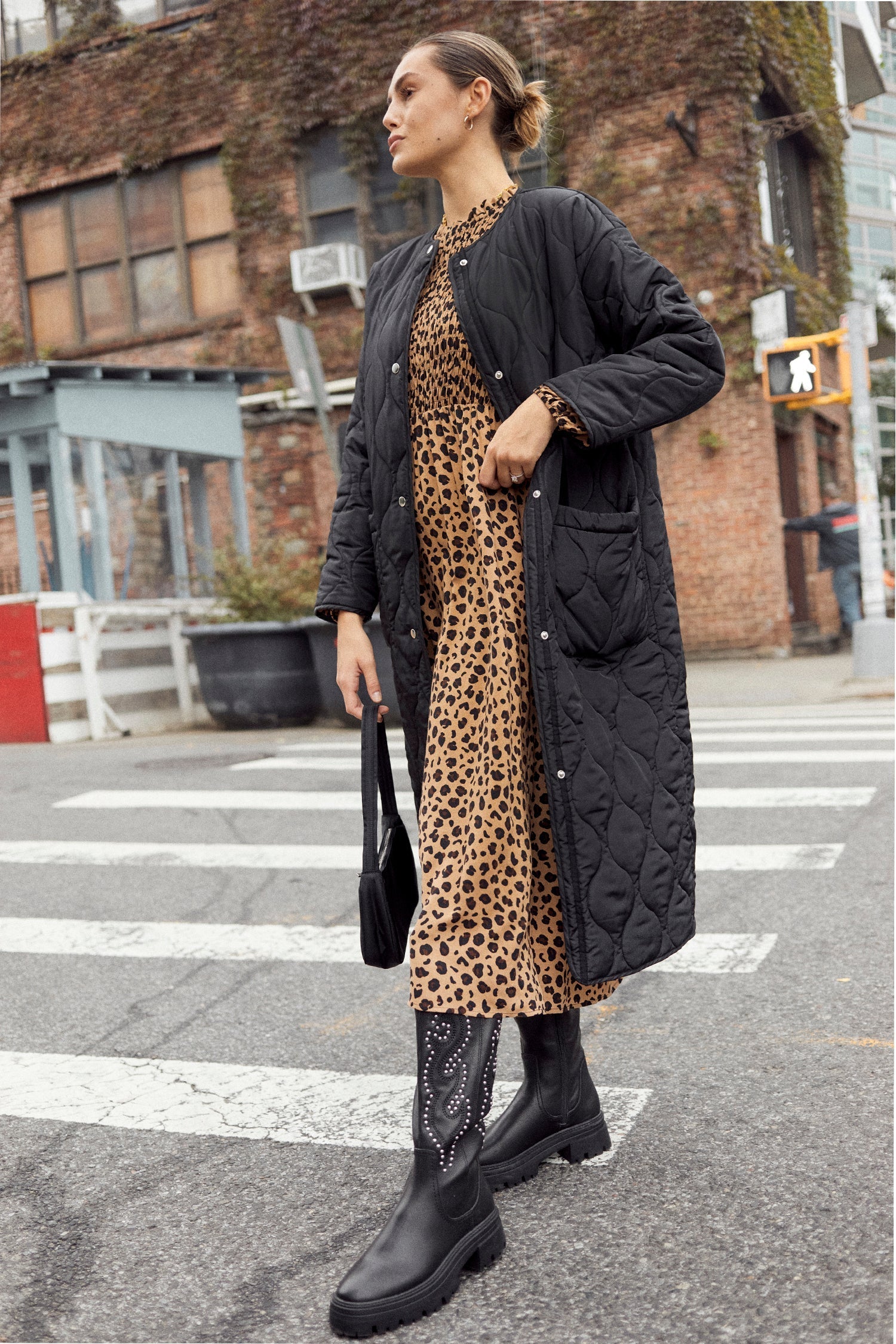 Black And Leopard Reversible Quilted Coat - nfd-demo-dev
