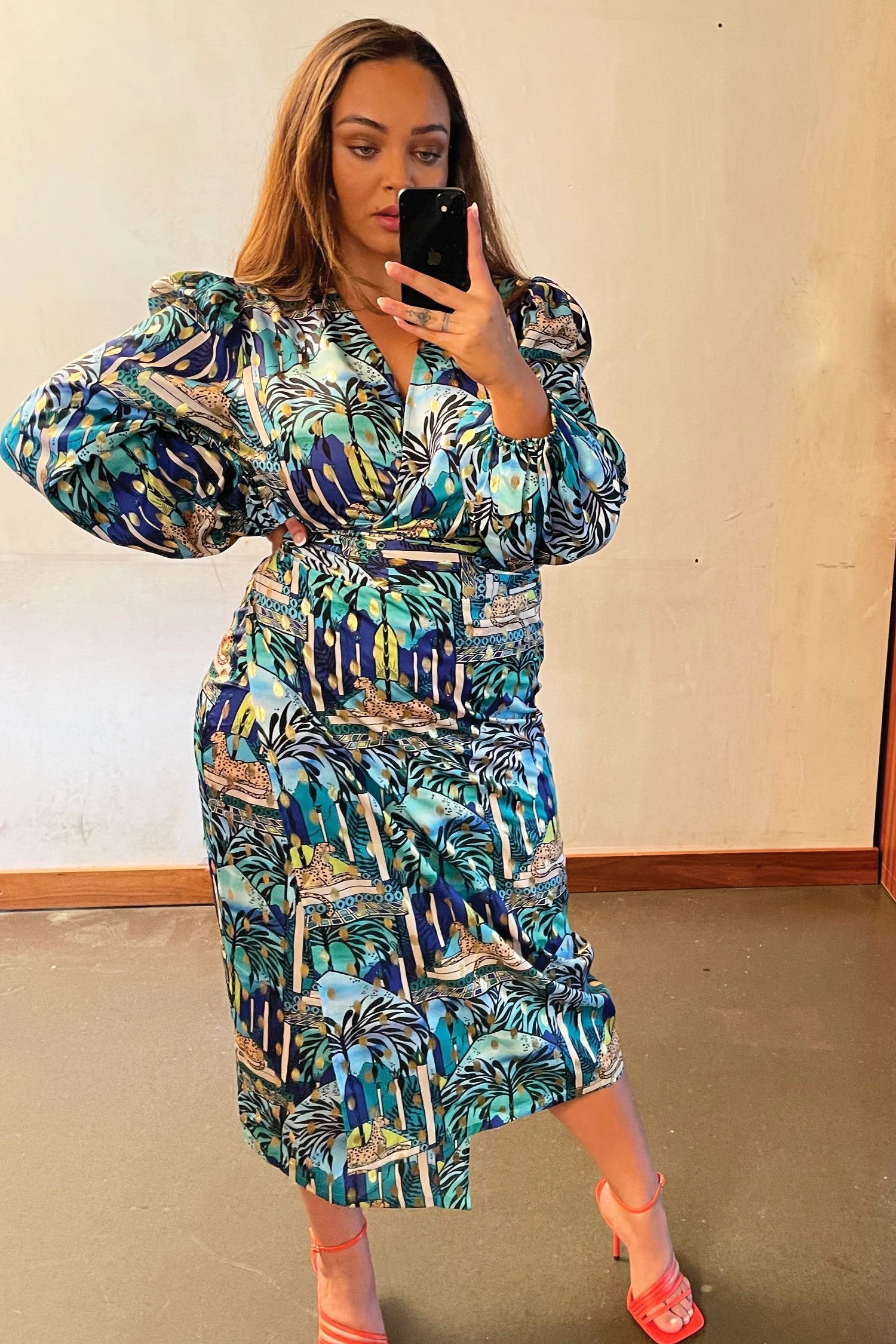 Blue Gaia Wrap Top With Gold Fleck - Curve - nfd-demo-dev
