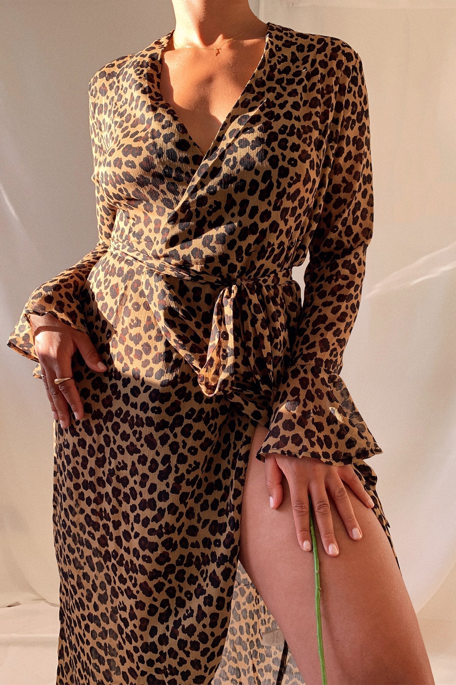 Brown Sheer Leopard Wrap Dress - nfd-demo-dev