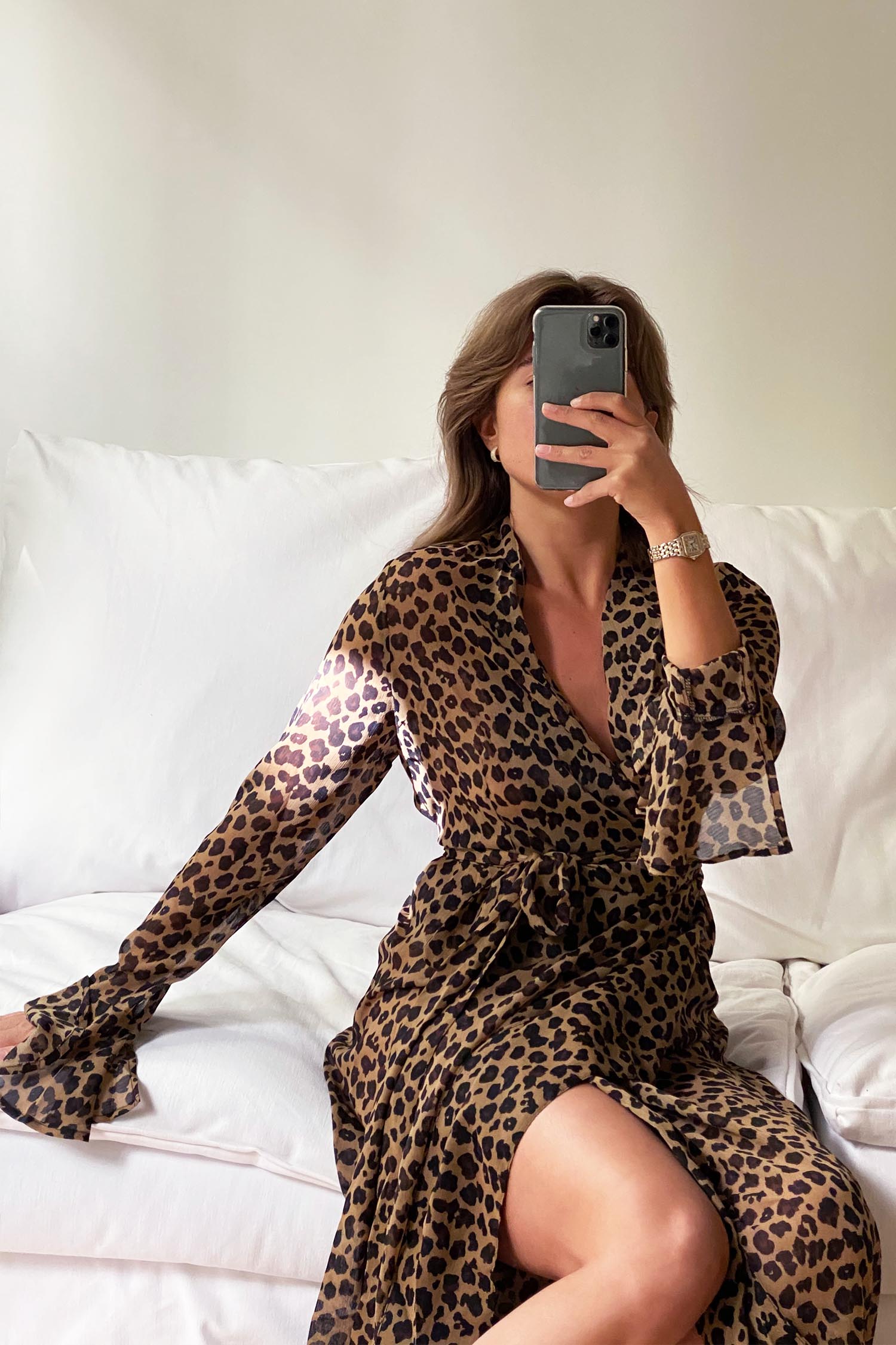 Brown Sheer Leopard Wrap Dress - nfd-demo-dev
