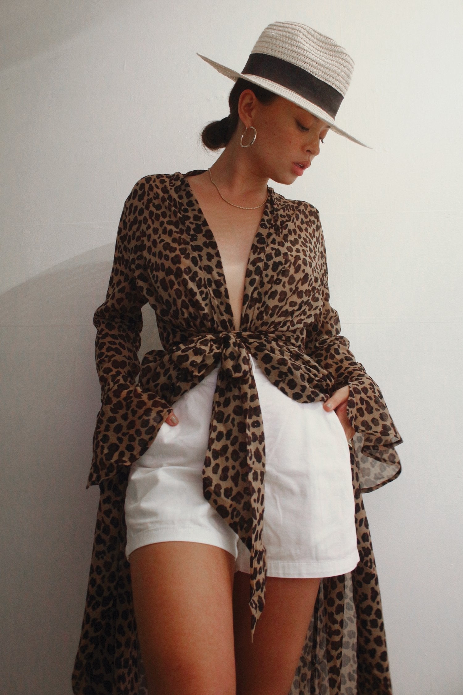 Brown Sheer Leopard Wrap Dress - nfd-demo-dev