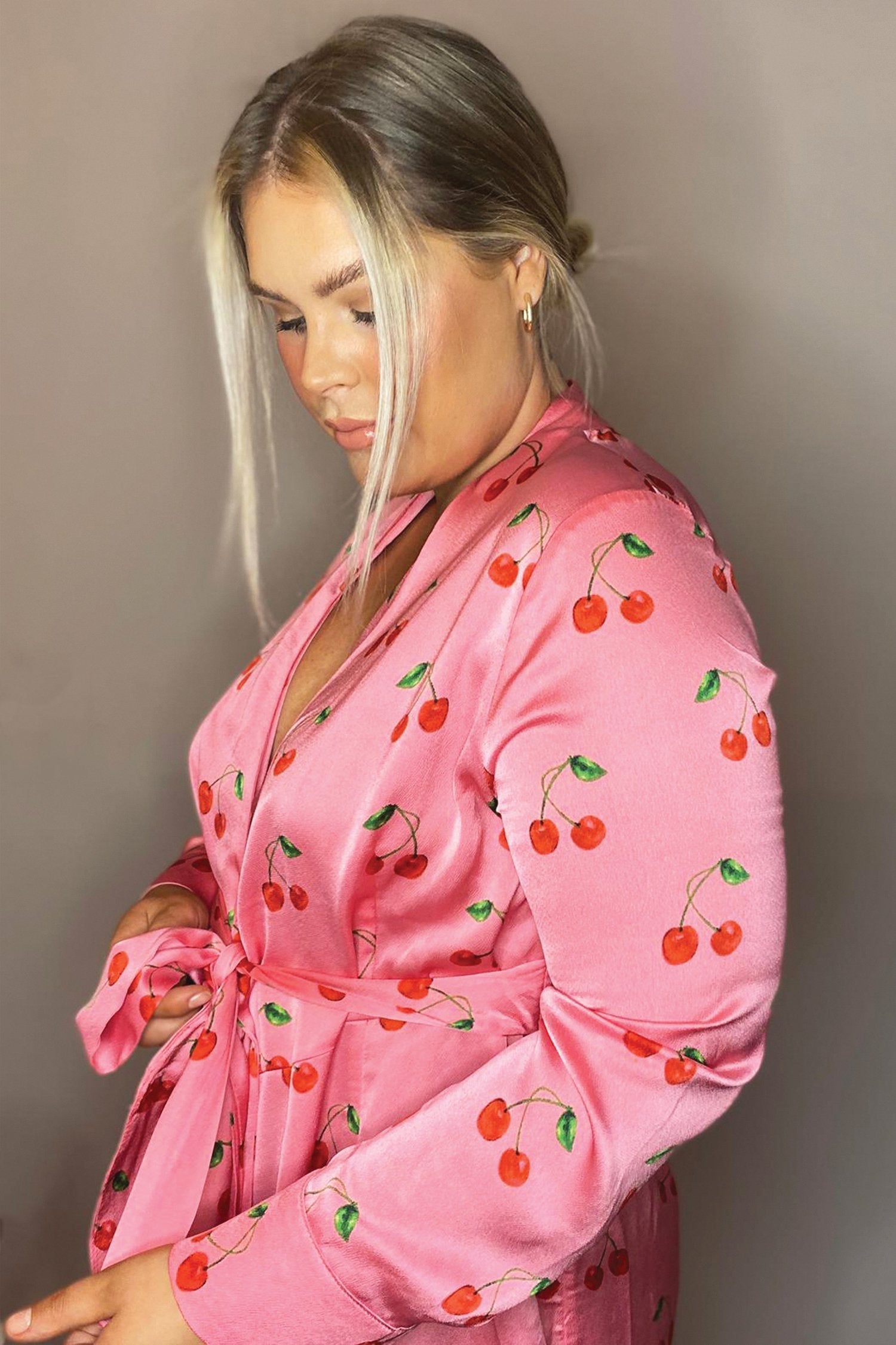 Cherry Print Long Sleeved Wrap Dress - Curve - nfd-demo-dev