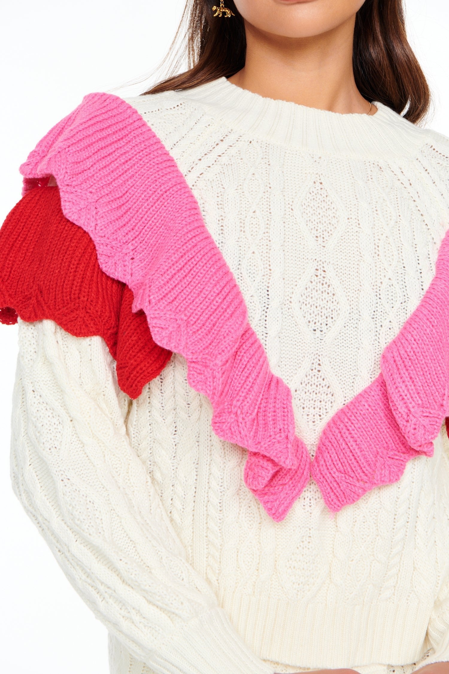 Cream Ruffle Cable Knit Jumper - nfd-demo-dev