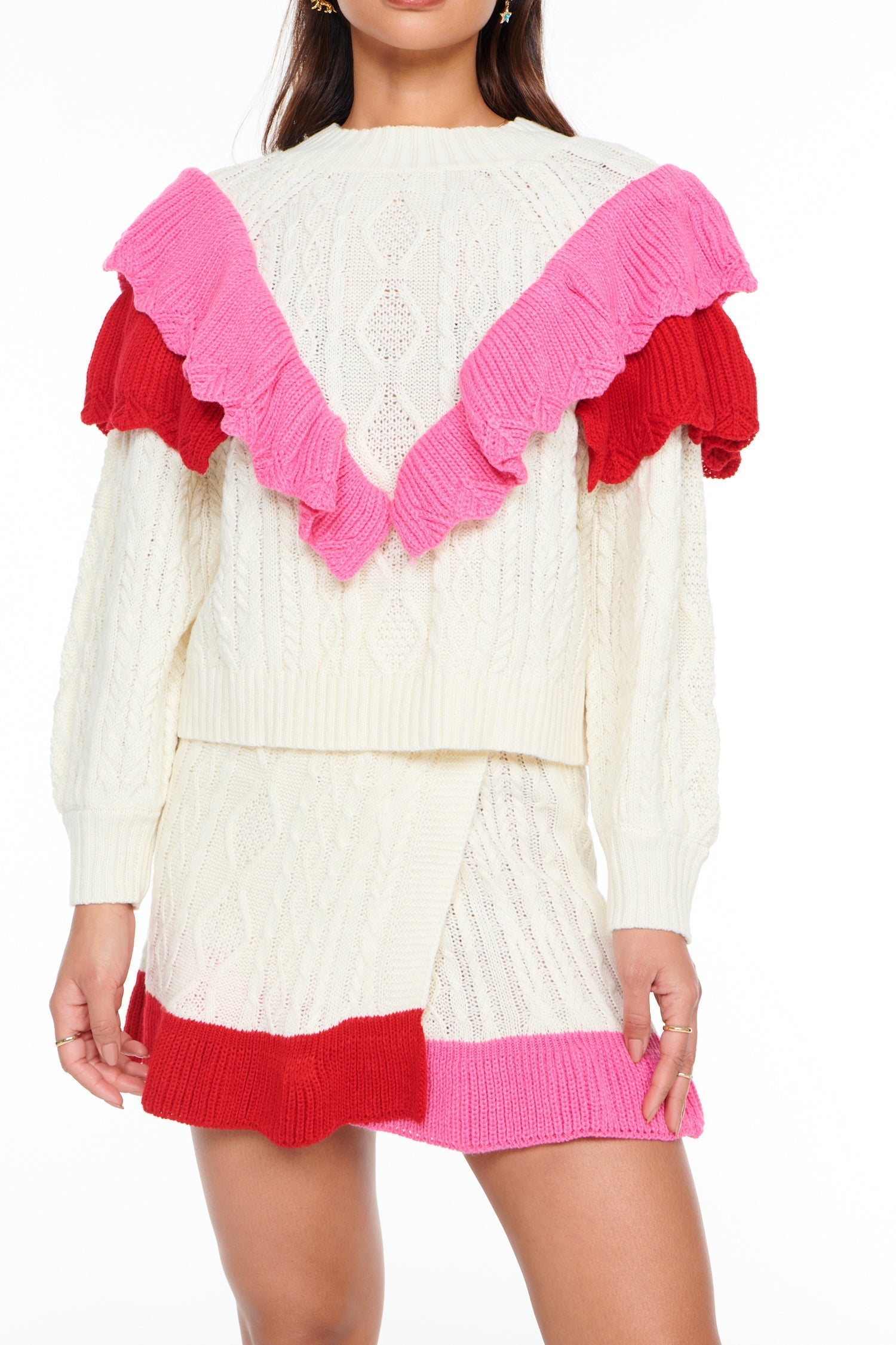Cream Ruffle Cable Knit Skirt - nfd-demo-dev