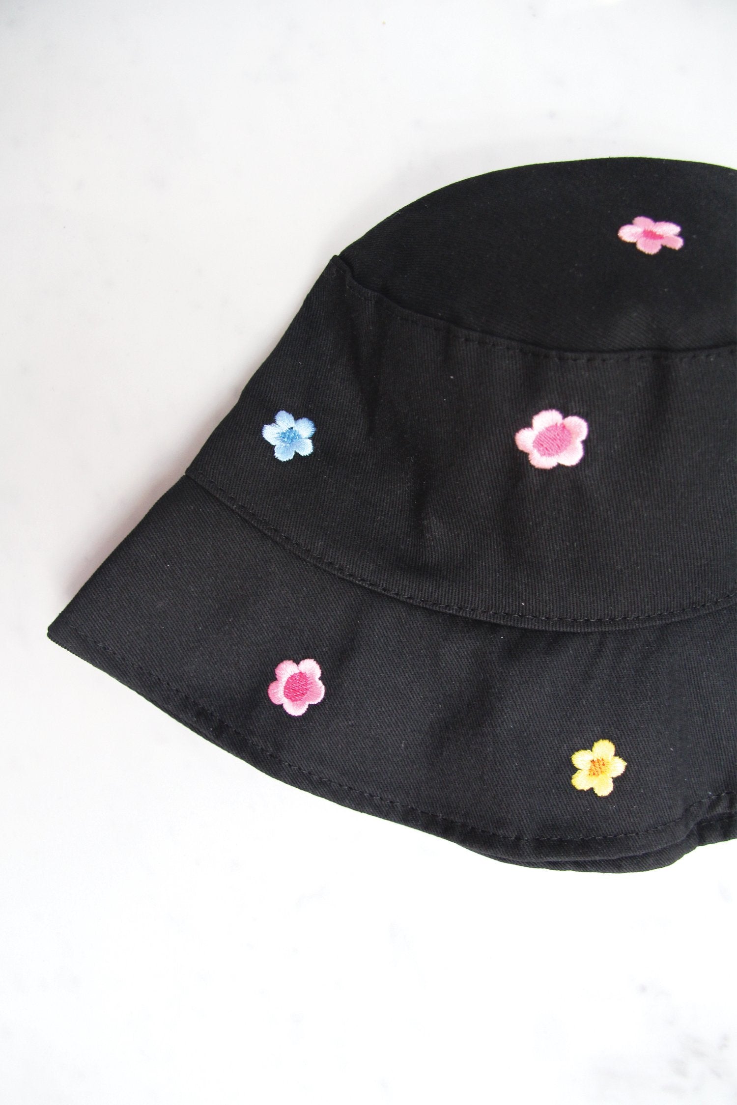 Embroidered Flower Black Bucket Hat - nfd-demo-dev
