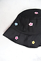 Embroidered Flower Black Bucket Hat