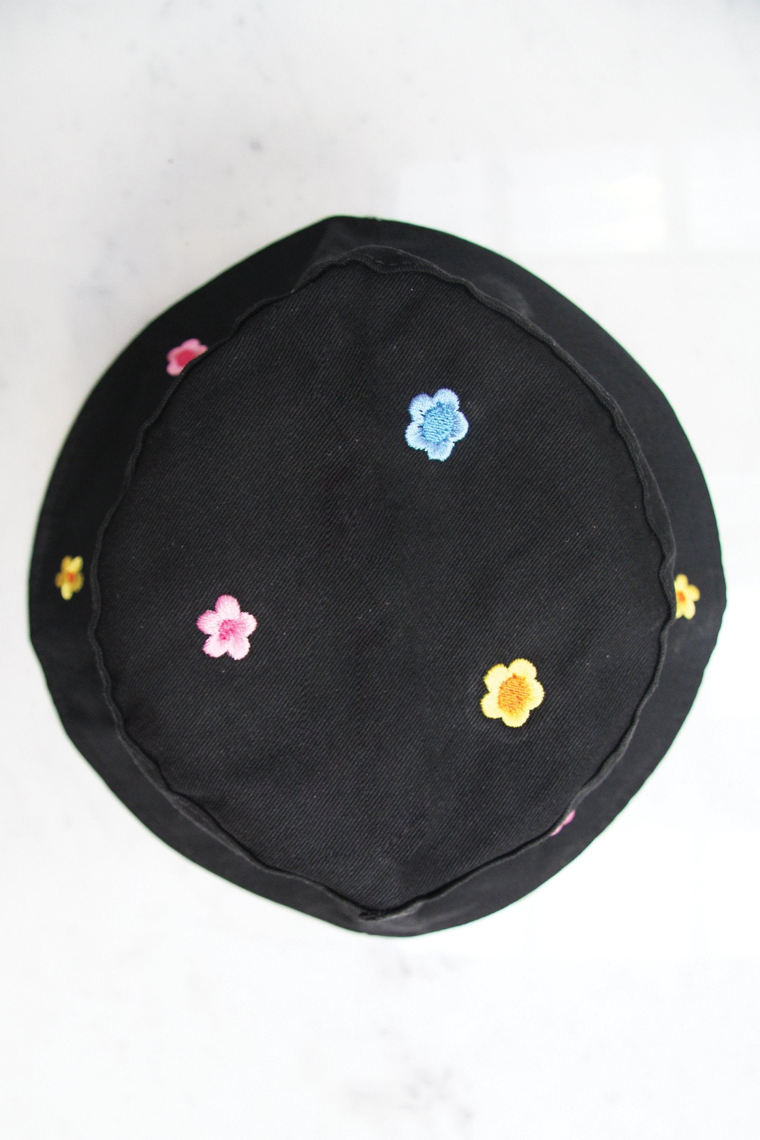 Embroidered Flower Black Bucket Hat - nfd-demo-dev