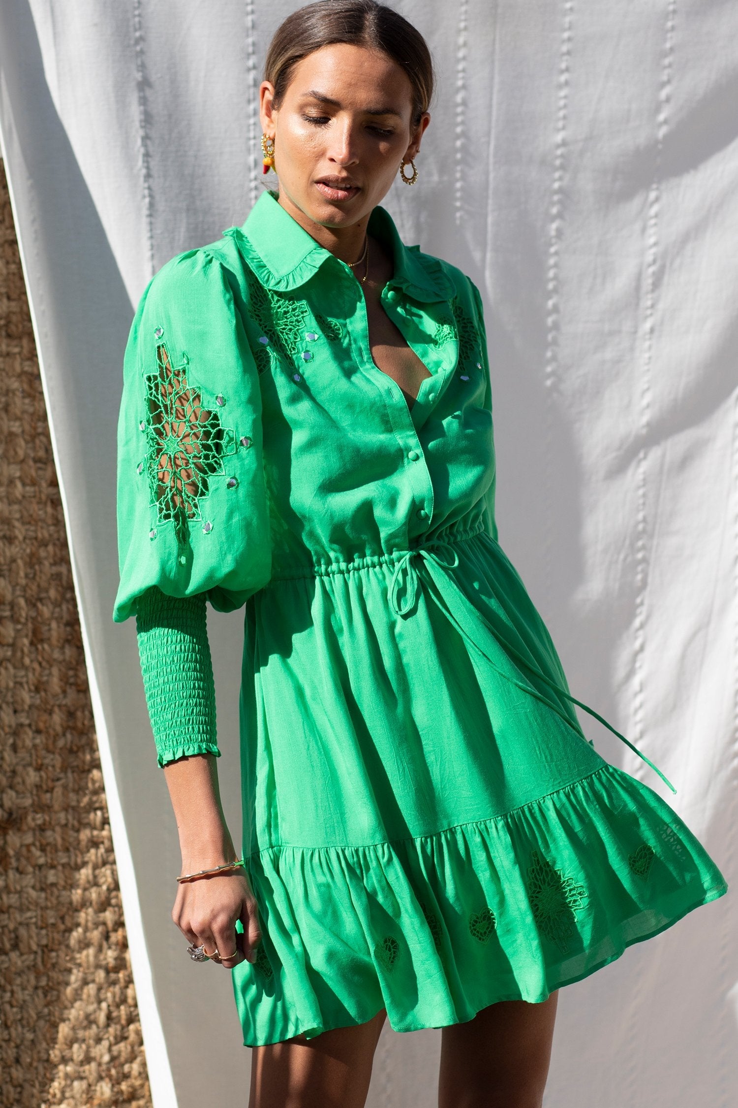 Emerald Broderie Mini Dress - nfd-demo-dev