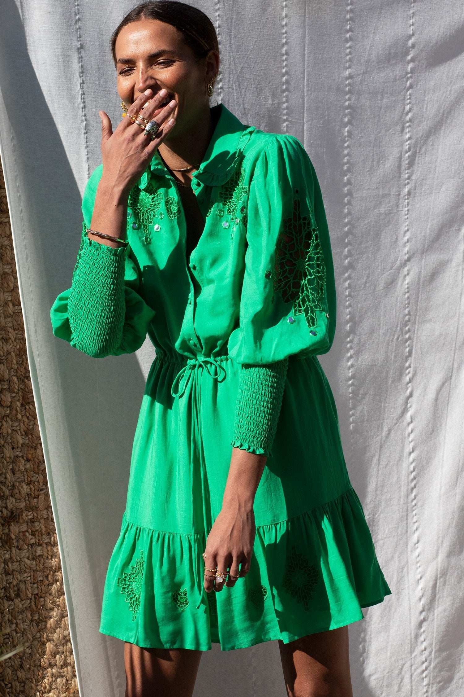 Emerald Broderie Mini Dress - nfd-demo-dev