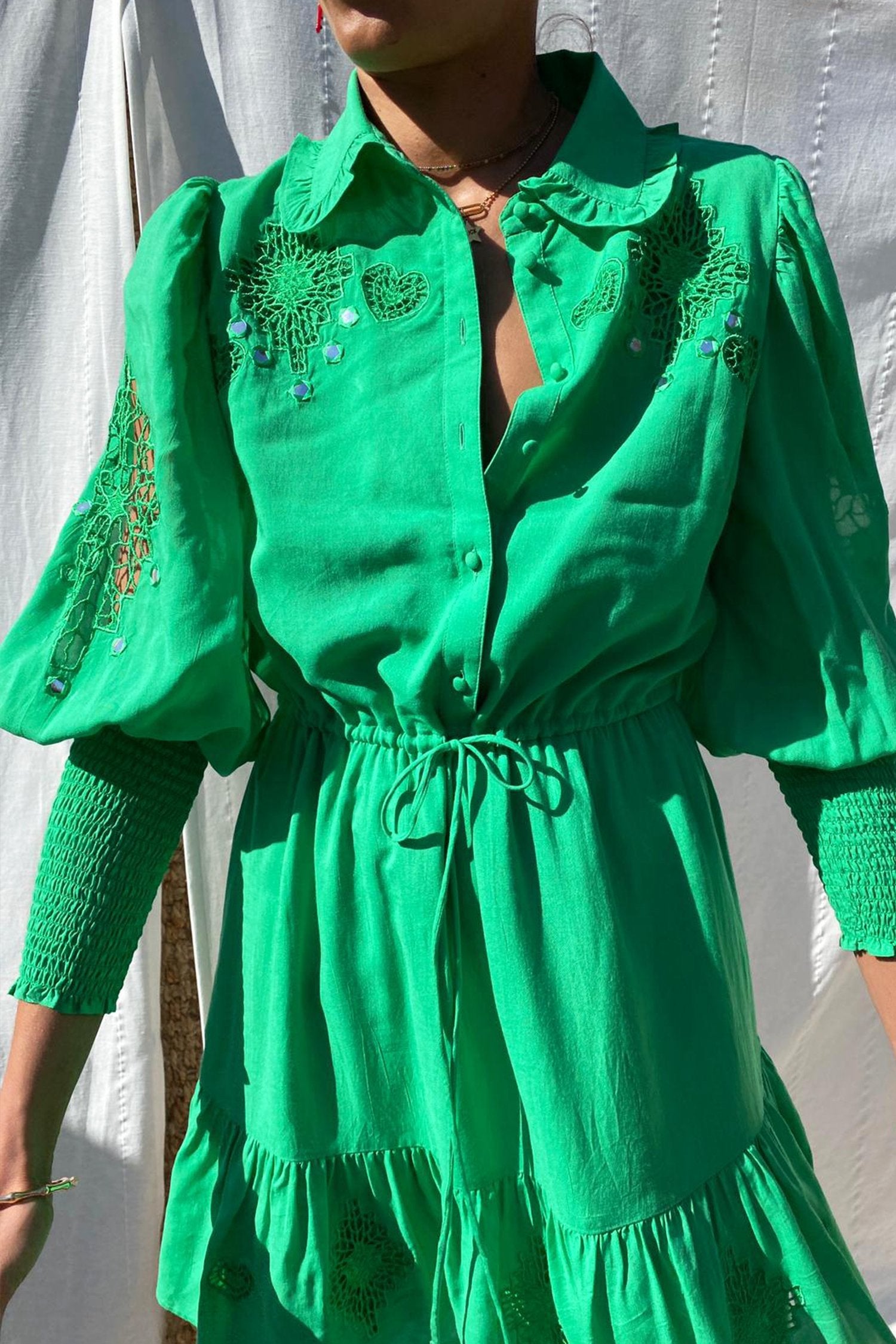 Emerald Broderie Mini Dress - nfd-demo-dev