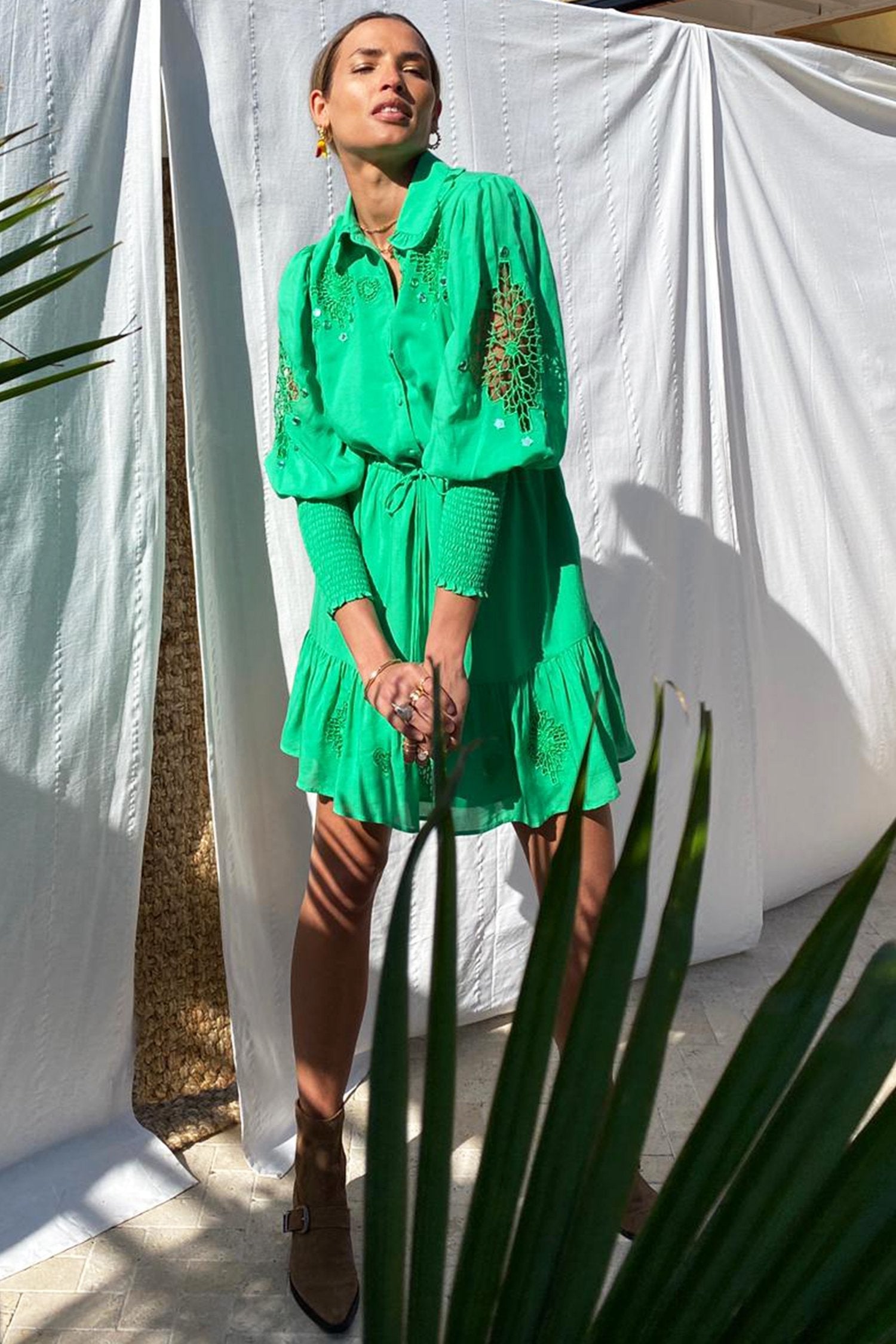 Emerald Broderie Mini Dress - nfd-demo-dev