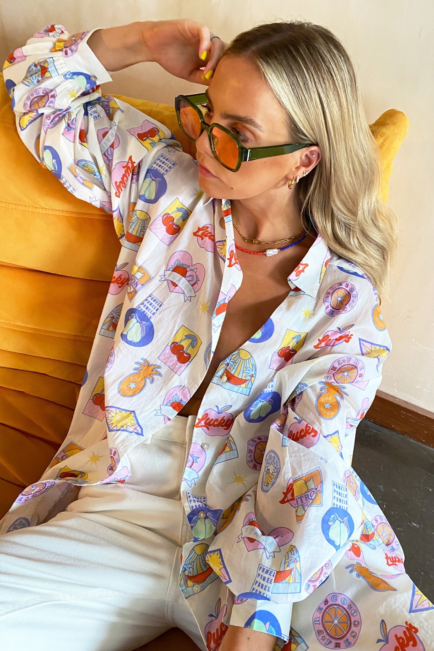 Fruit Sticker Oversized Shirt - nfd-demo-dev