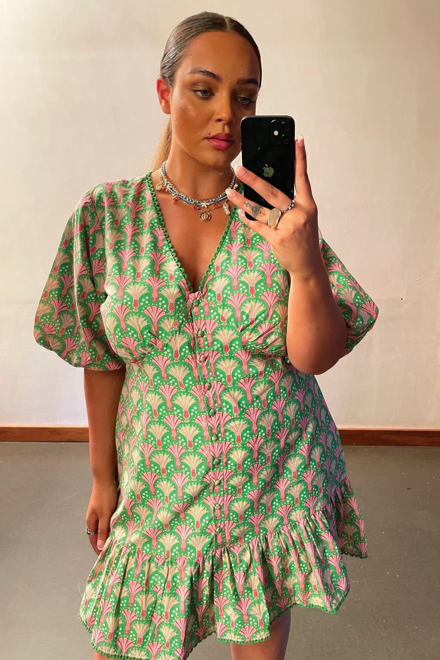 Green and Pink Cocktail Mini Dress - Curve - nfd-demo-dev