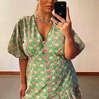 Thumbnail for Green and Pink Cocktail Mini Dress - Curve - nfd-demo-dev