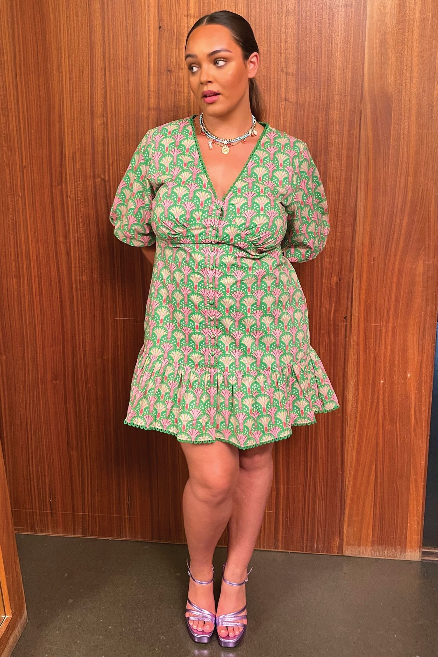 Green and Pink Cocktail Mini Dress - Curve - nfd-demo-dev