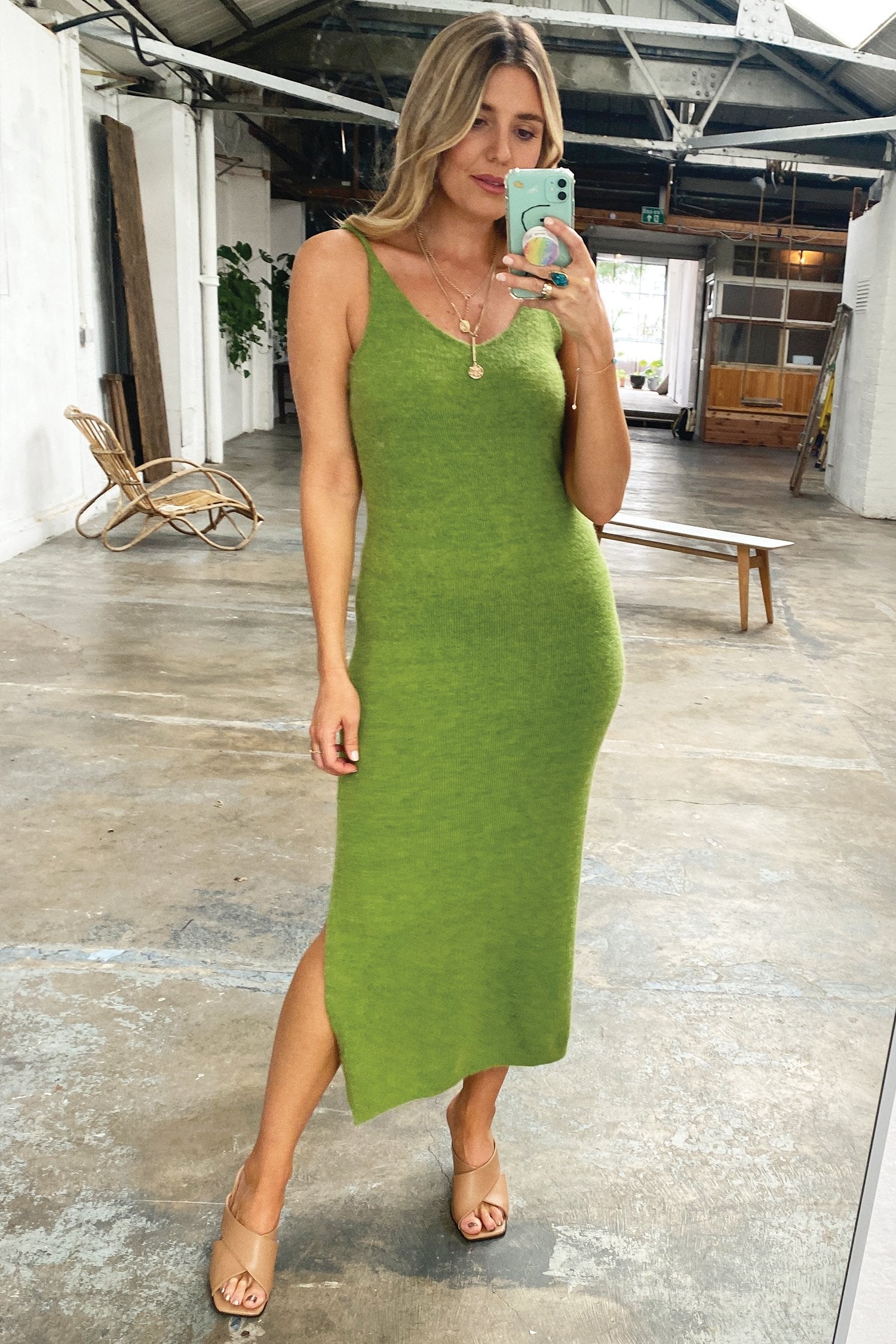Green Knit Slip Dress - nfd-demo-dev