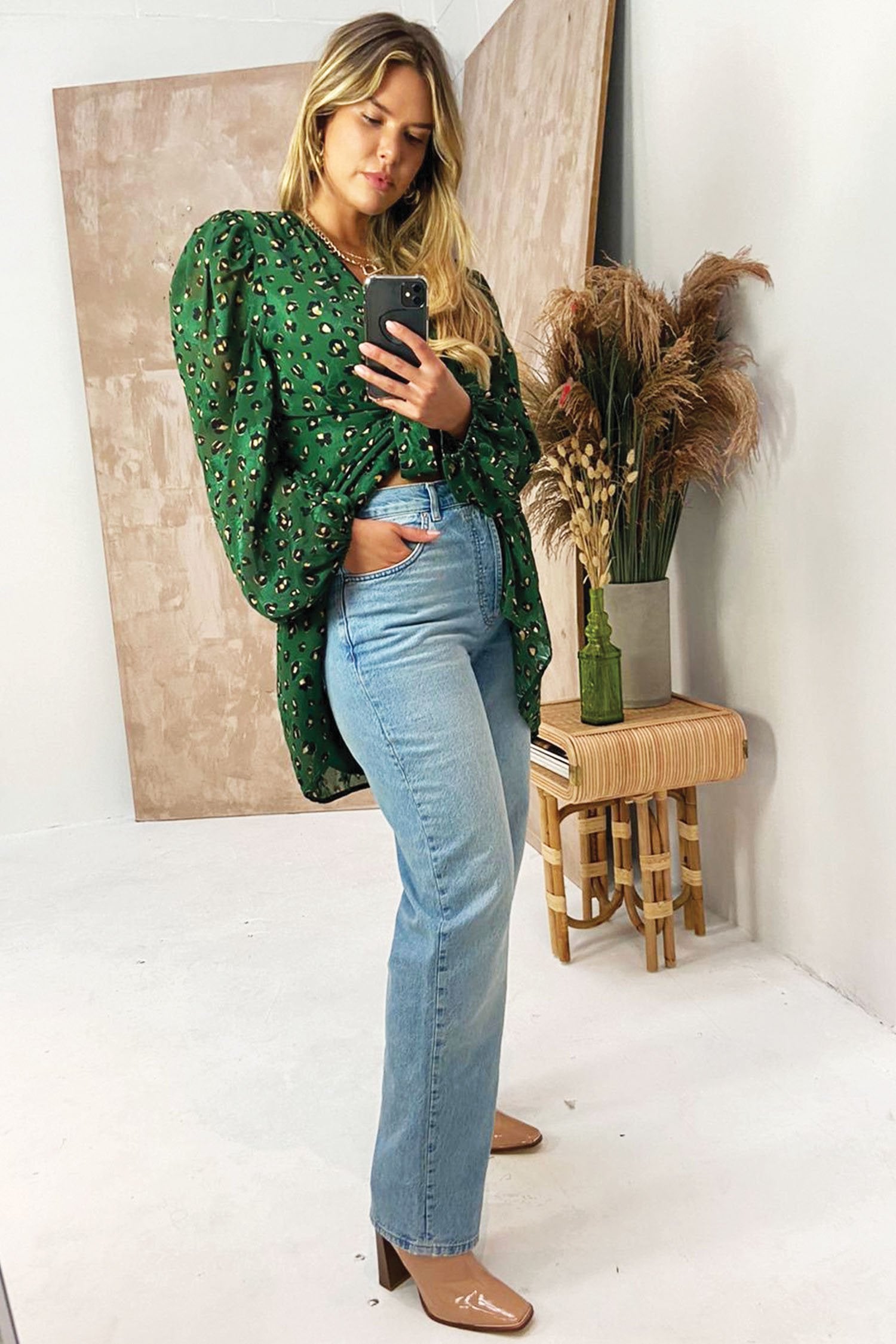 Green Leopard Mini Wrap Dress - Curve - nfd-demo-dev