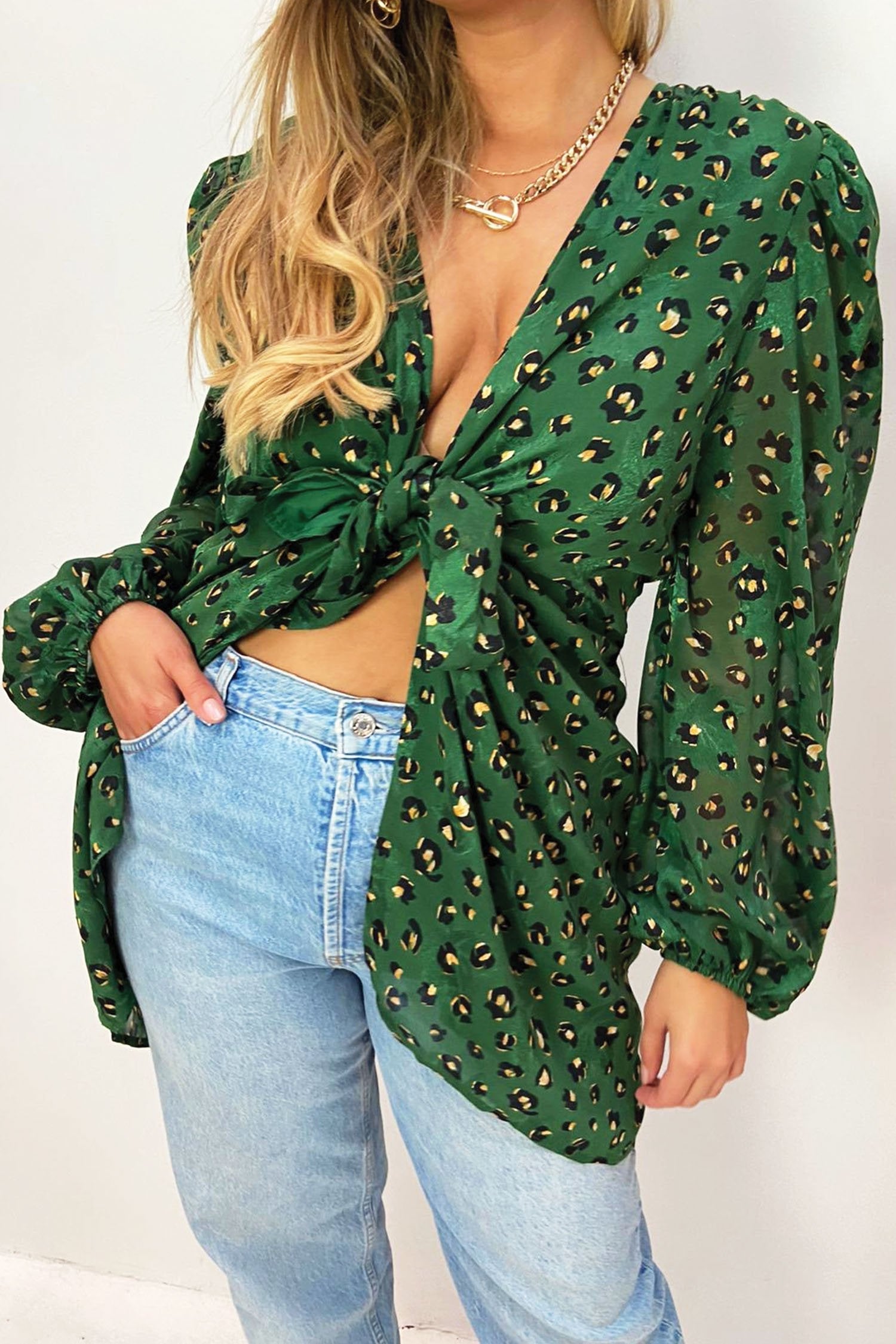 Green Leopard Mini Wrap Dress - Curve - nfd-demo-dev