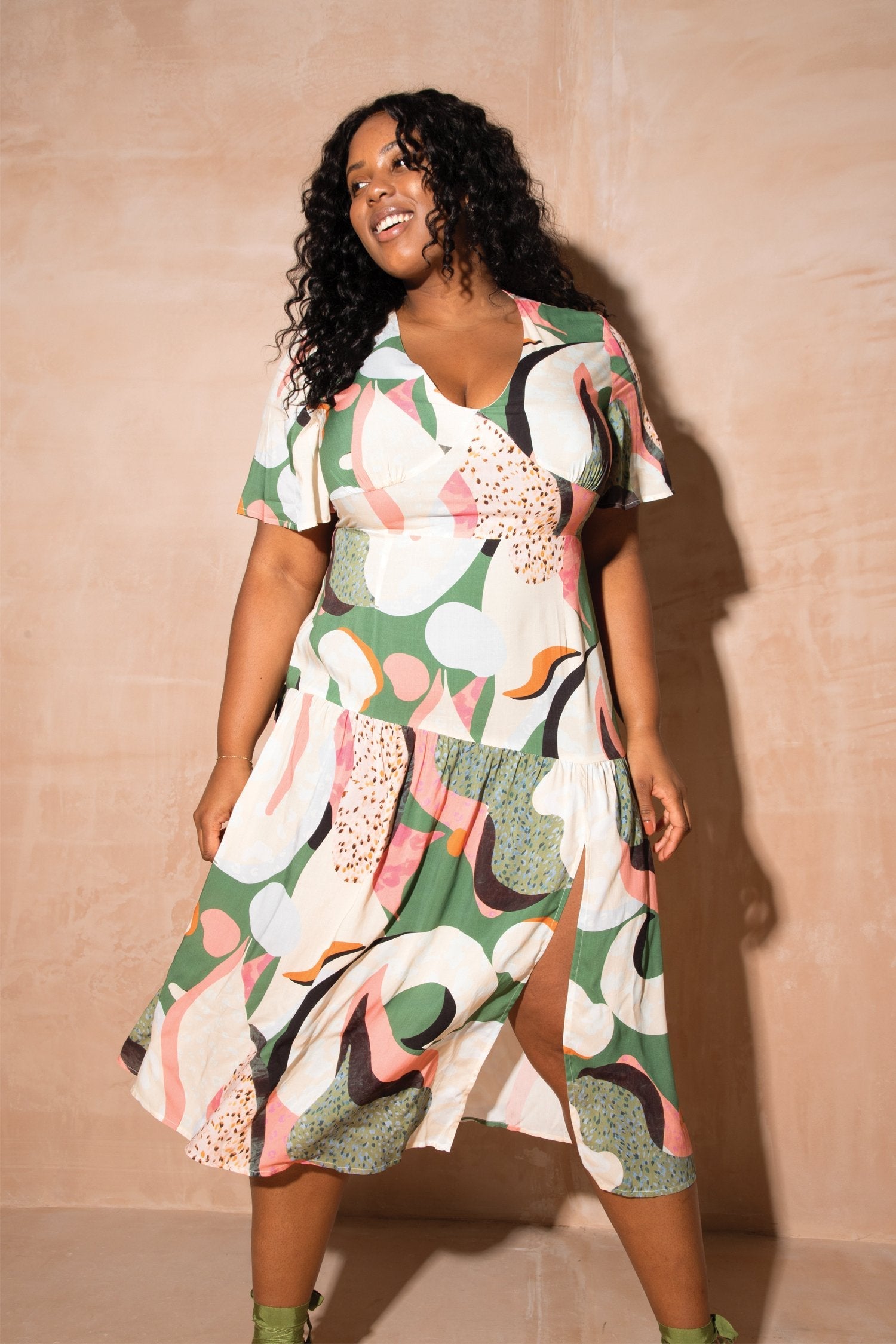 Multi Clover Viscose Midi Dress - Curve - nfd-demo-dev