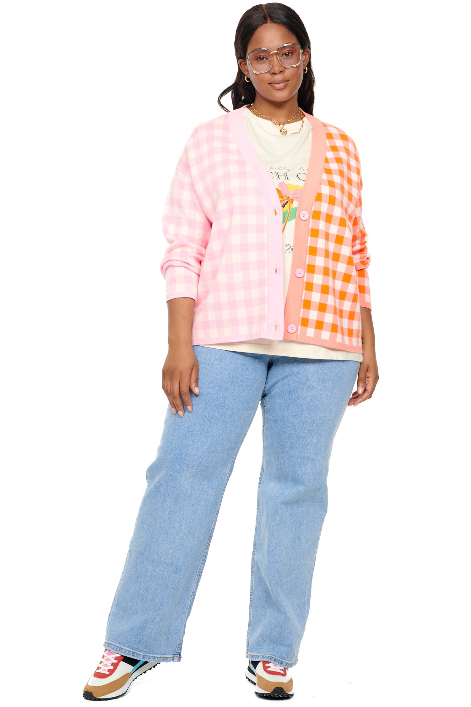 Pink Check Sophie Cardi