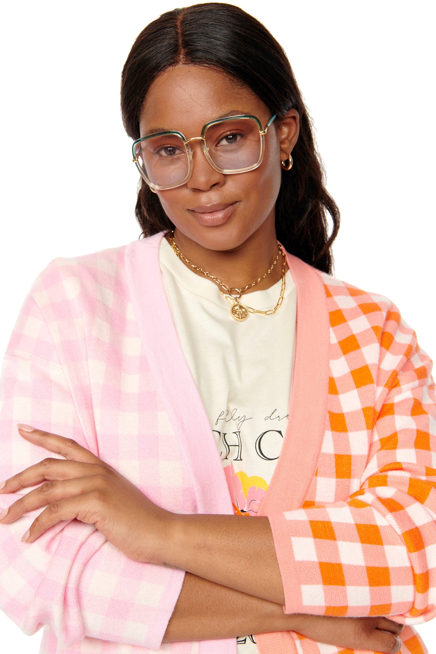 Pink Check Sophie Cardi