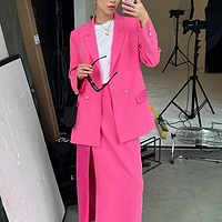 Thumbnail for Model wearing Pink 54 Blazer standing facing the camera