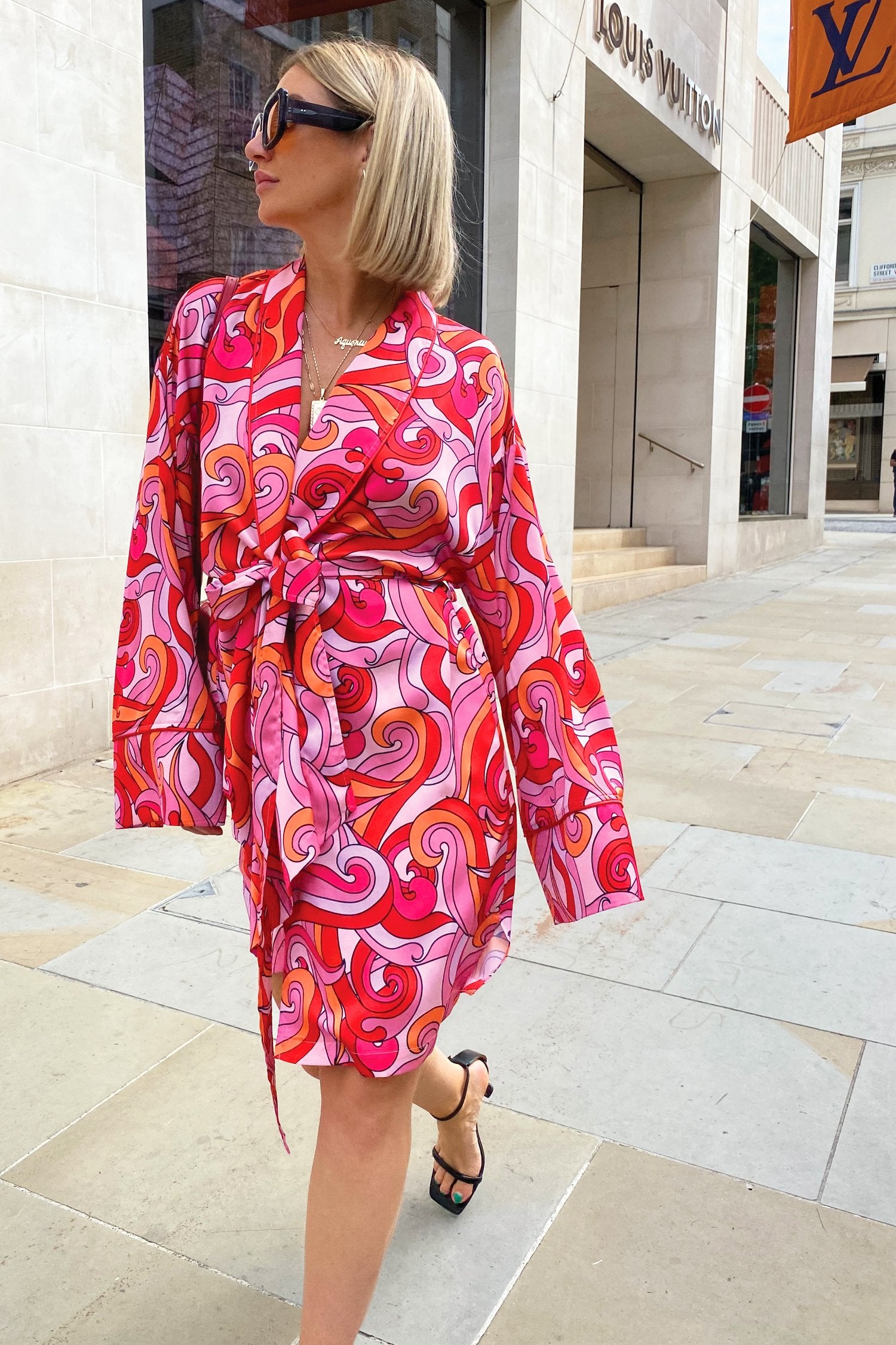 Pink Swirl Satin Dressing Gown