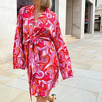 Thumbnail for Pink Swirl Satin Dressing Gown