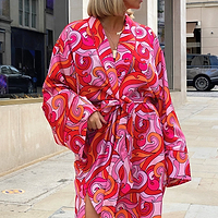 Thumbnail for Pink Swirl Satin Dressing Gown