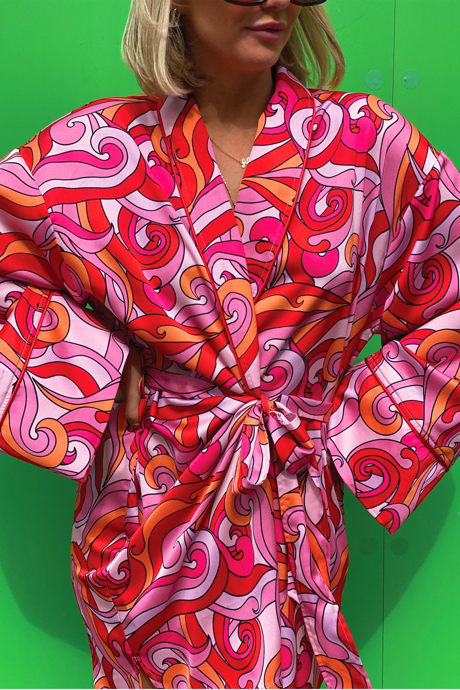 Pink Swirl Satin Dressing Gown