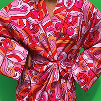 Thumbnail for Pink Swirl Satin Dressing Gown