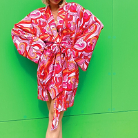 Thumbnail for Pink Swirl Satin Dressing Gown