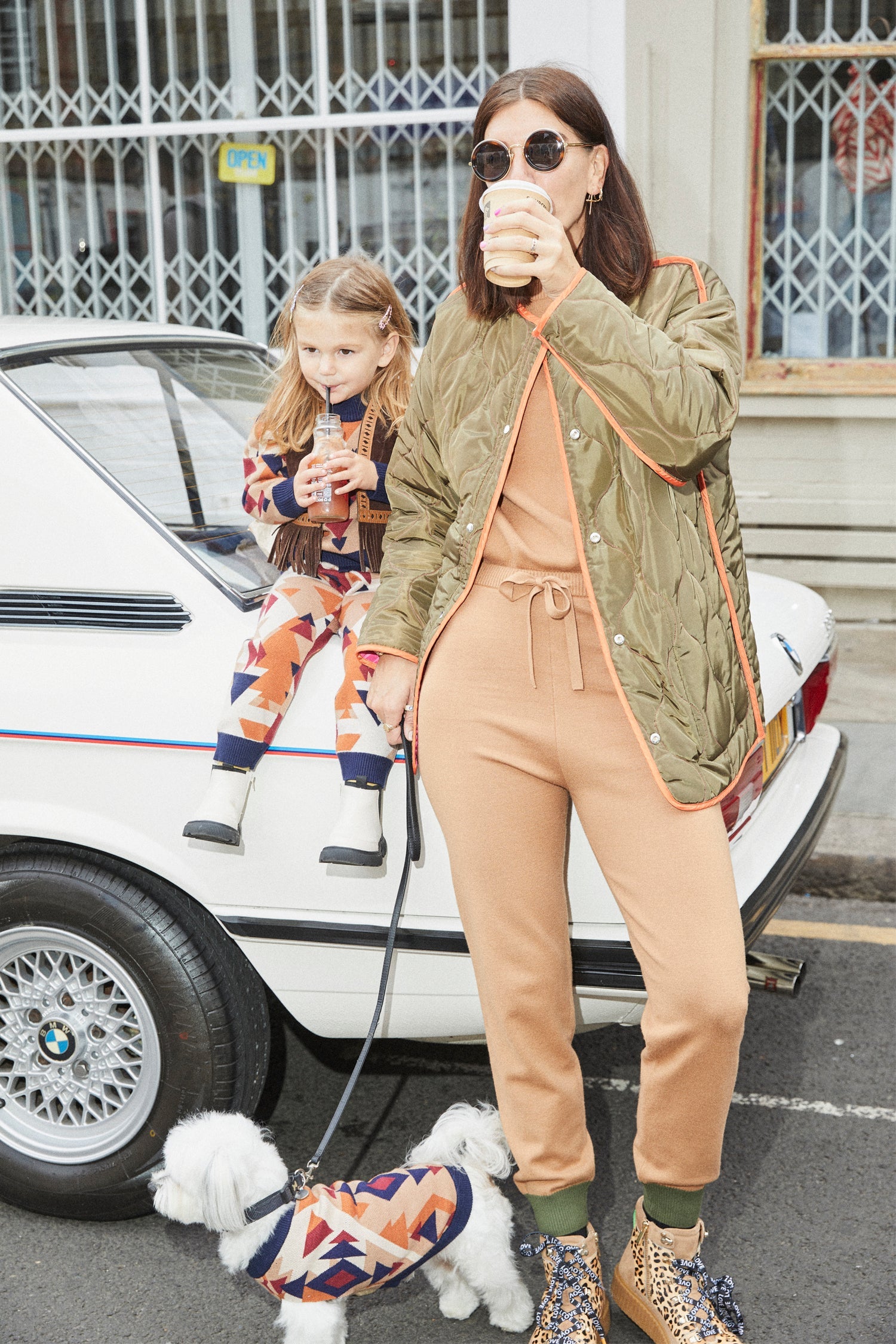 Never Fully Dressed Pink And Khaki Quilted Jacket street style