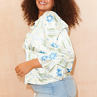 Thumbnail for Cream Print Sunniva Top - Curve