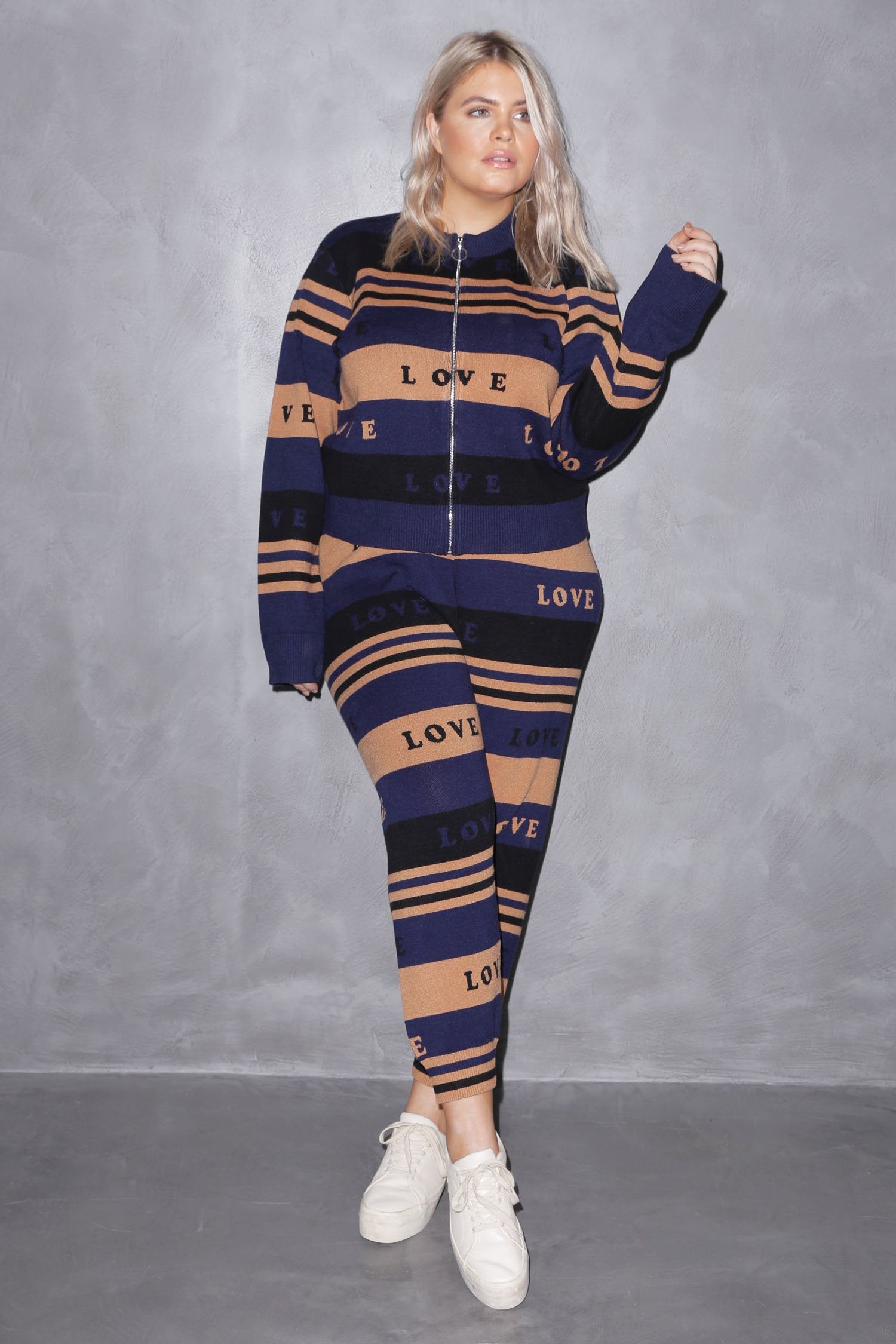 True Love Blues Zip Knit Top - Curve