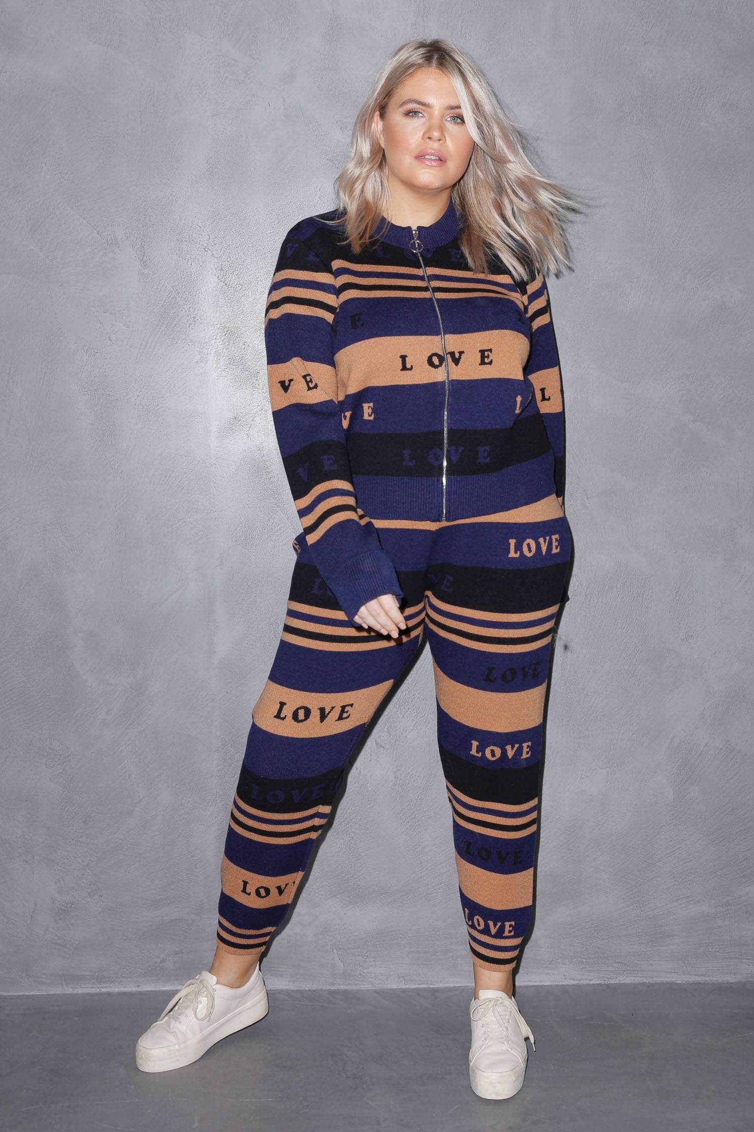 True Love Blues Zip Knit Top - Curve