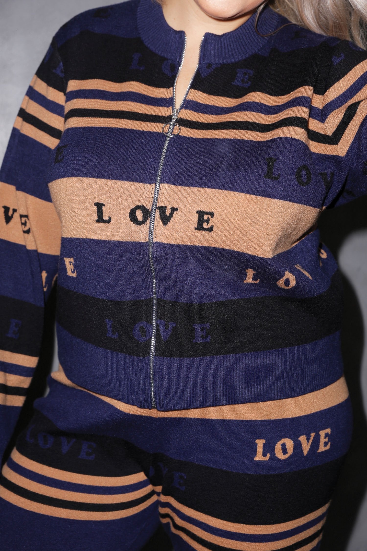 True Love Blues Zip Knit Top - Curve