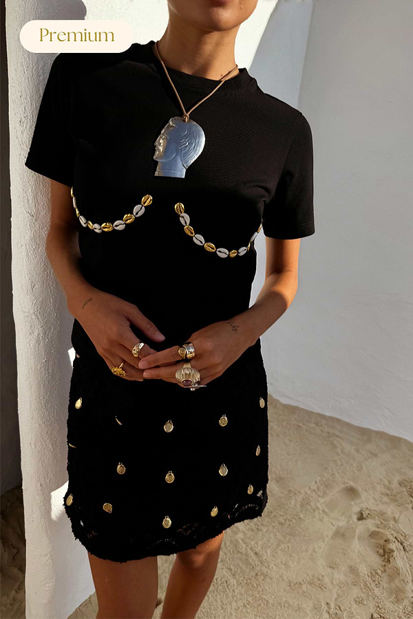 Black Crochet Shell Wrap Skirt